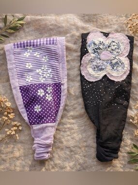 Boho Patchwork Wide Headbands Duo, Fits All Rhinestone Cotton Linen Hairbands